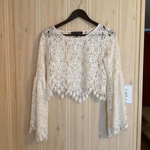 For Love & Lemons - Vika Long Sleeve Lace Crop Top